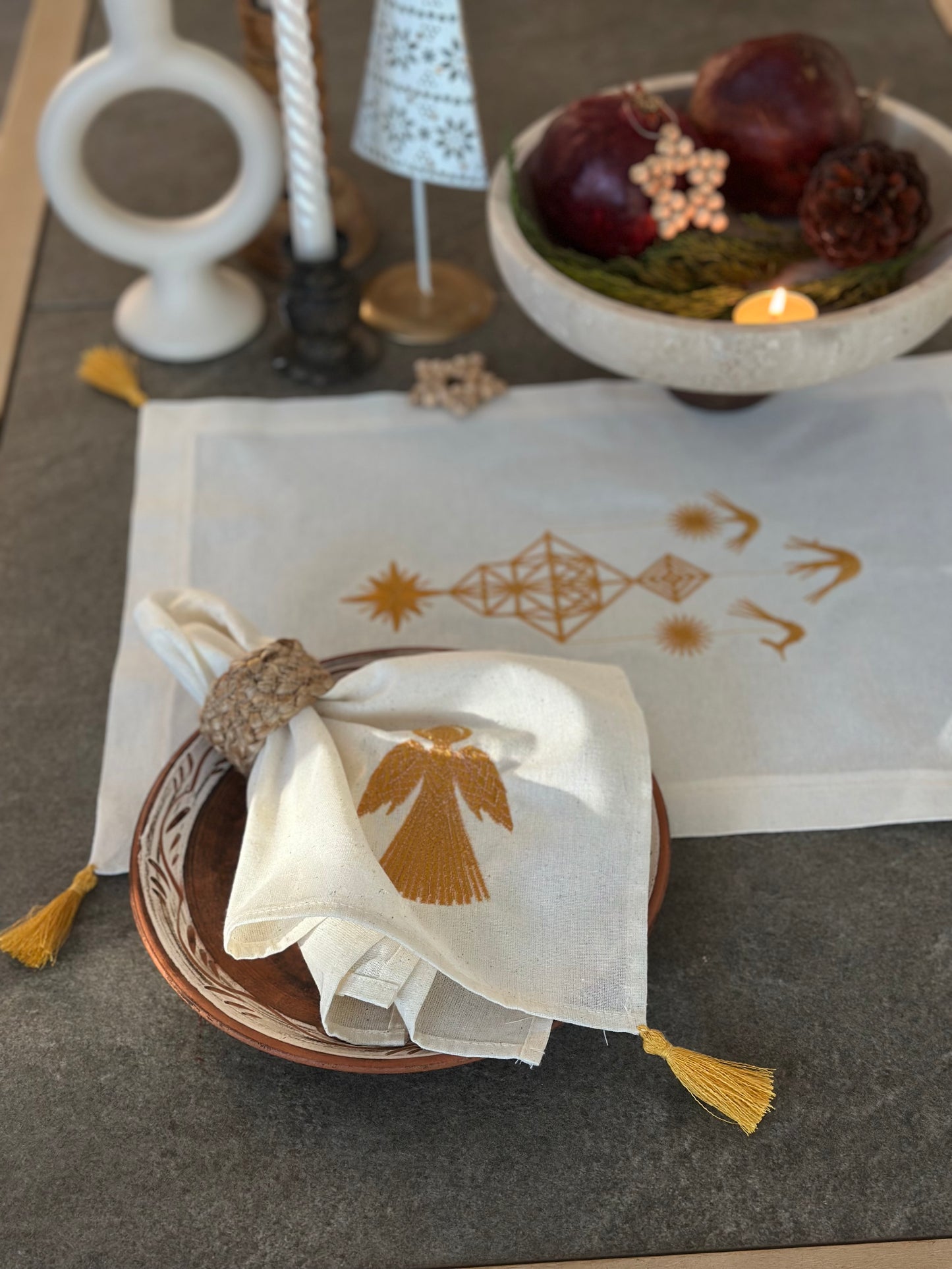 Festive Angel Napkin for Christmas Table | Cotton Embroidery table decoration 40 cm