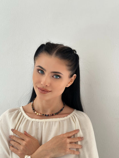 Pysanka Agate & Baroque Pearl Choker | Minimalist Necklace