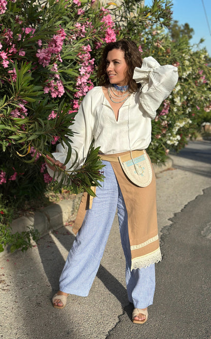 Linen beige Apron “Golden String”