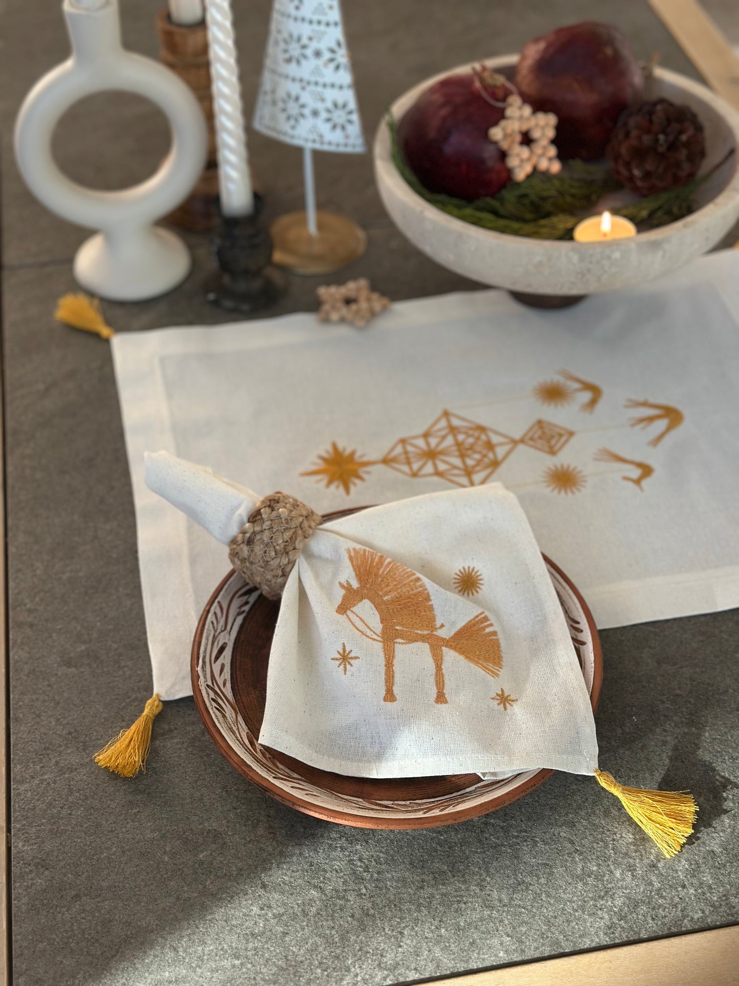 Festive Horse Napkin for Christmas Table | Cotton Embroidery 40 cm