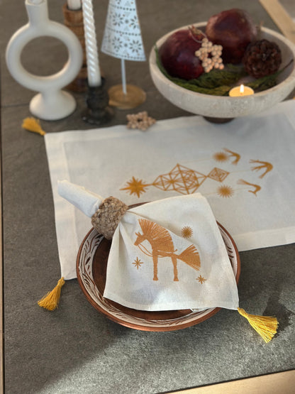 Festive Horse Napkin for Christmas Table | Cotton Embroidery 40 cm