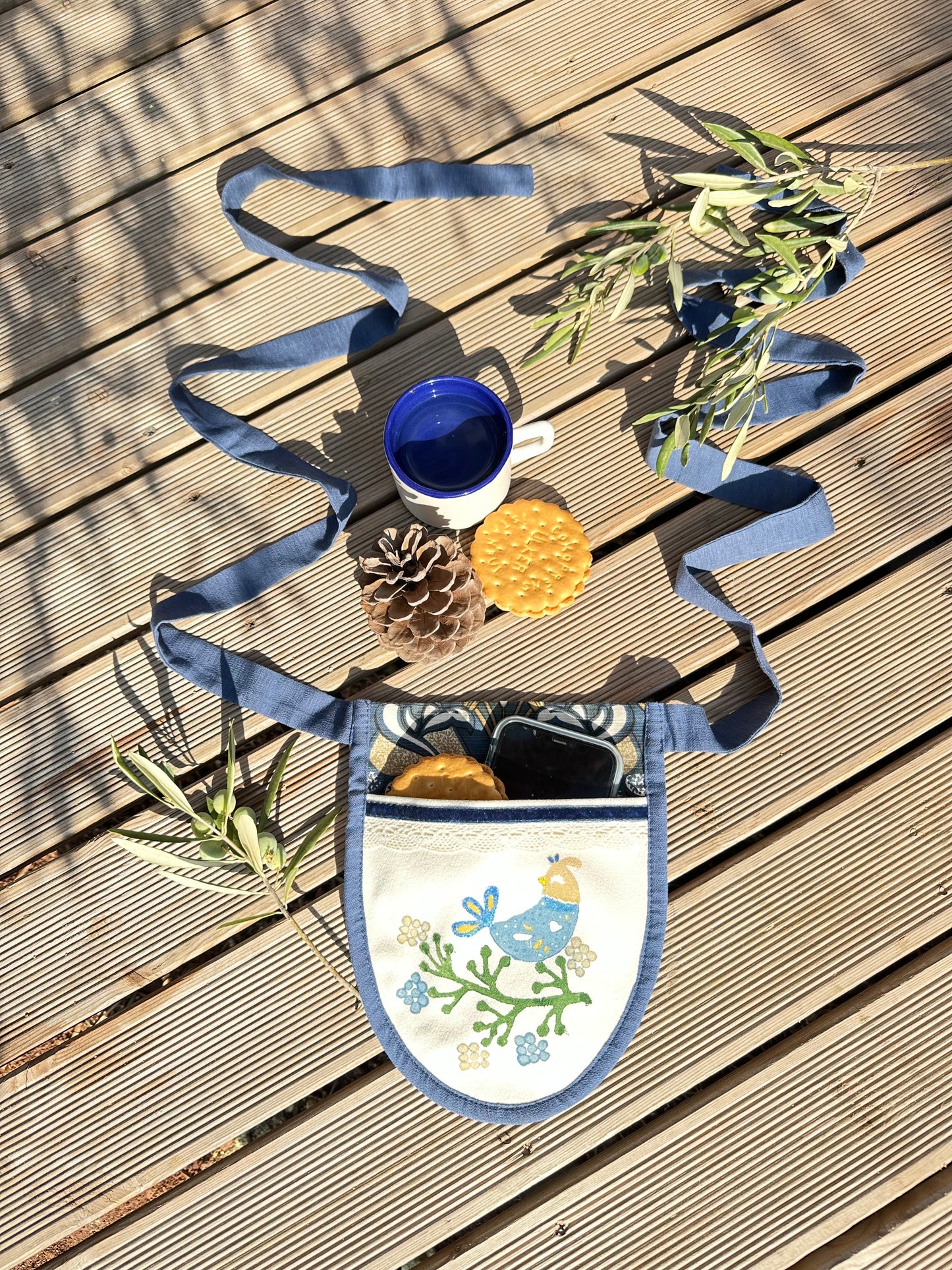 Ladunka “Soloveyko” – Blue Waist Pocket with Bird and Floral Print | Goya Concept