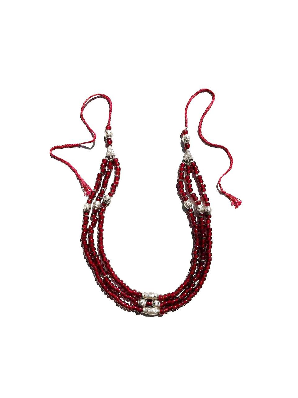 Stylish Three-Row Necklace “Garnet Wonder” with Decorative Beads