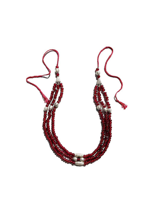Stylish Three-Row Necklace “Garnet Wonder” with Decorative Beads