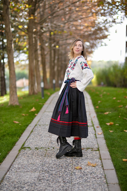Blue Zorianytsia Woven Sash with Geometric Pattern and Pink Tassels