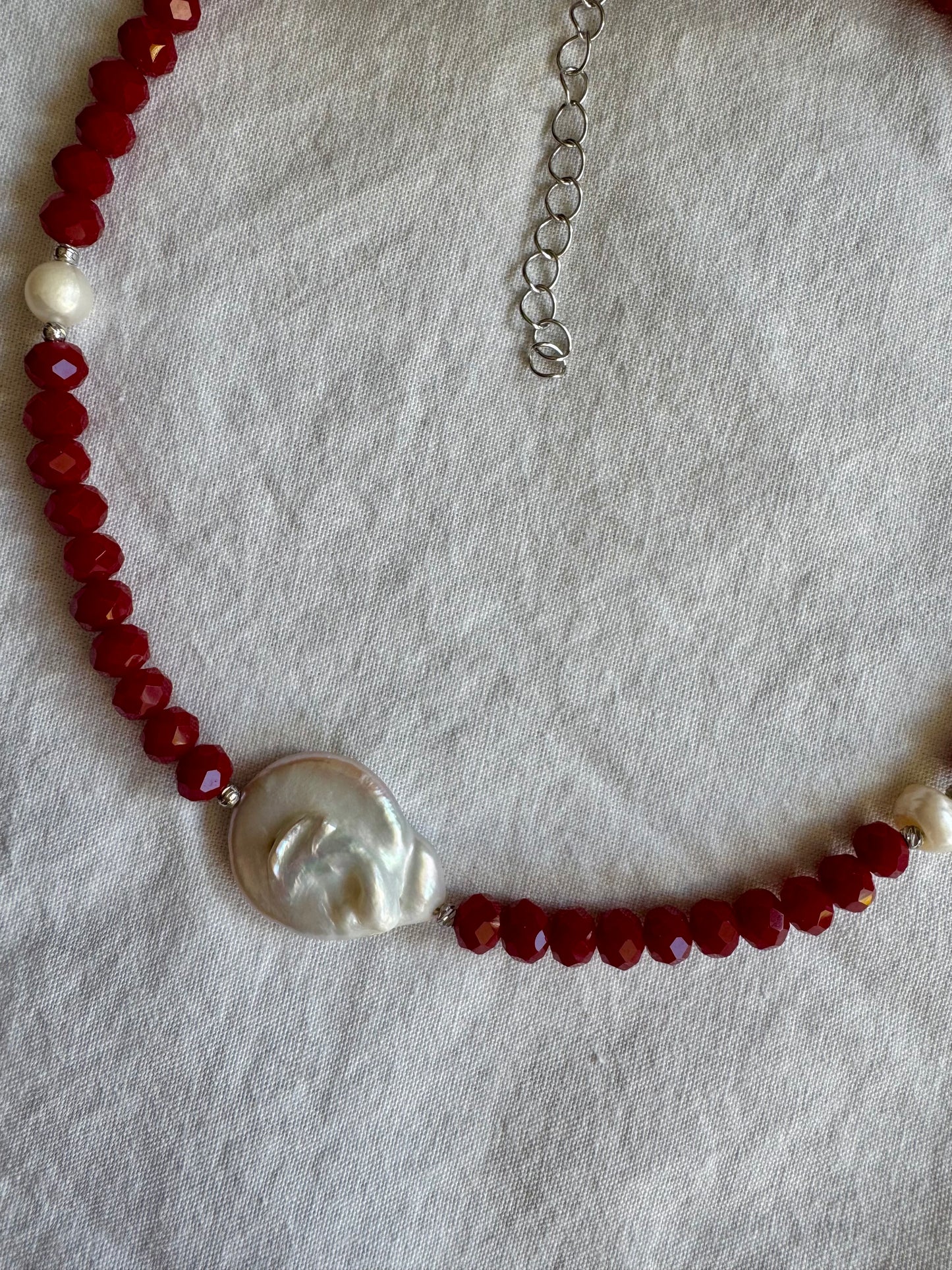 Rubina – Red Crystal Choker with Baroque Pearl | Elegant Minimalist Necklace
