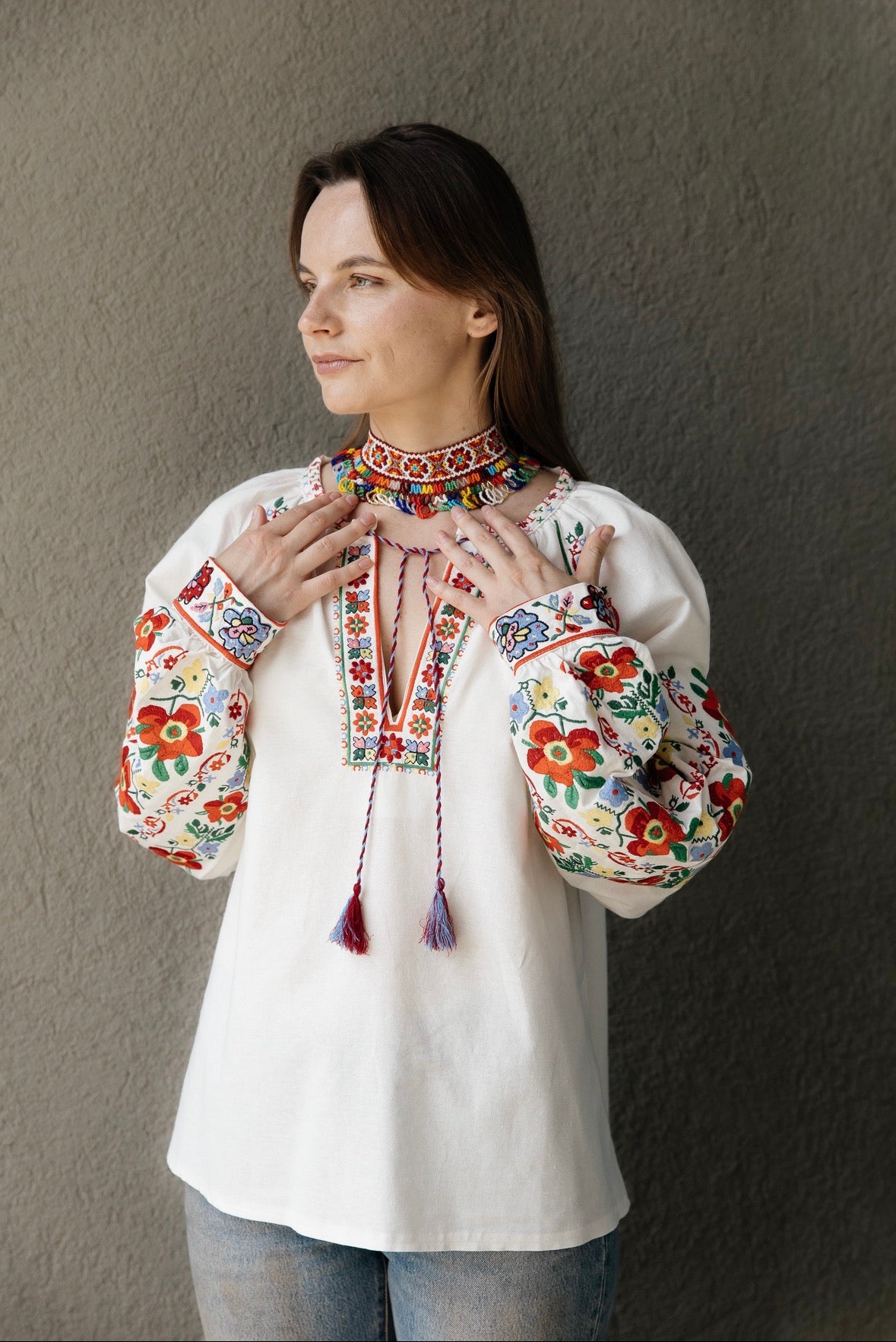 Vyshyvanka “Yaryna” — Women’s Ukrainian Embroidered Blouse with Floral Ornament