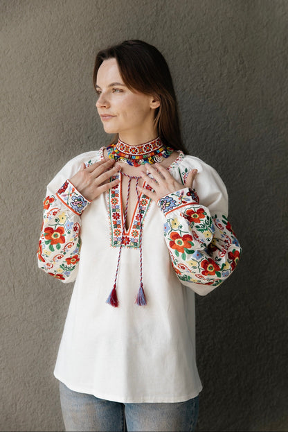 Vyshyvanka “Yaryna” — Women’s Ukrainian Embroidered Blouse with Floral Ornament