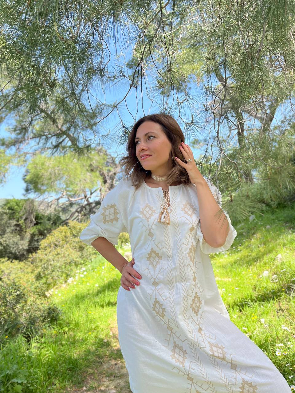 Linen Dress “Kupava” | Embroidered Midi Ethno Dress | Linen Dress for Everyday & Special Occasions