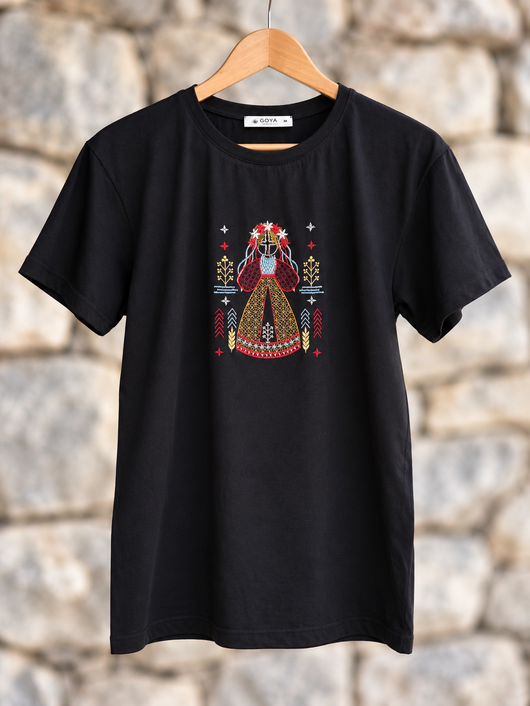 Motanka Embroidered Black T-Shirt | Ukrainian Folk Art cotton top