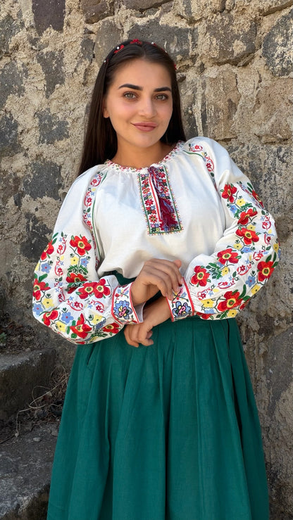 Vyshyvanka “Yaryna” — Women’s Ukrainian Embroidered Blouse with Floral Ornament