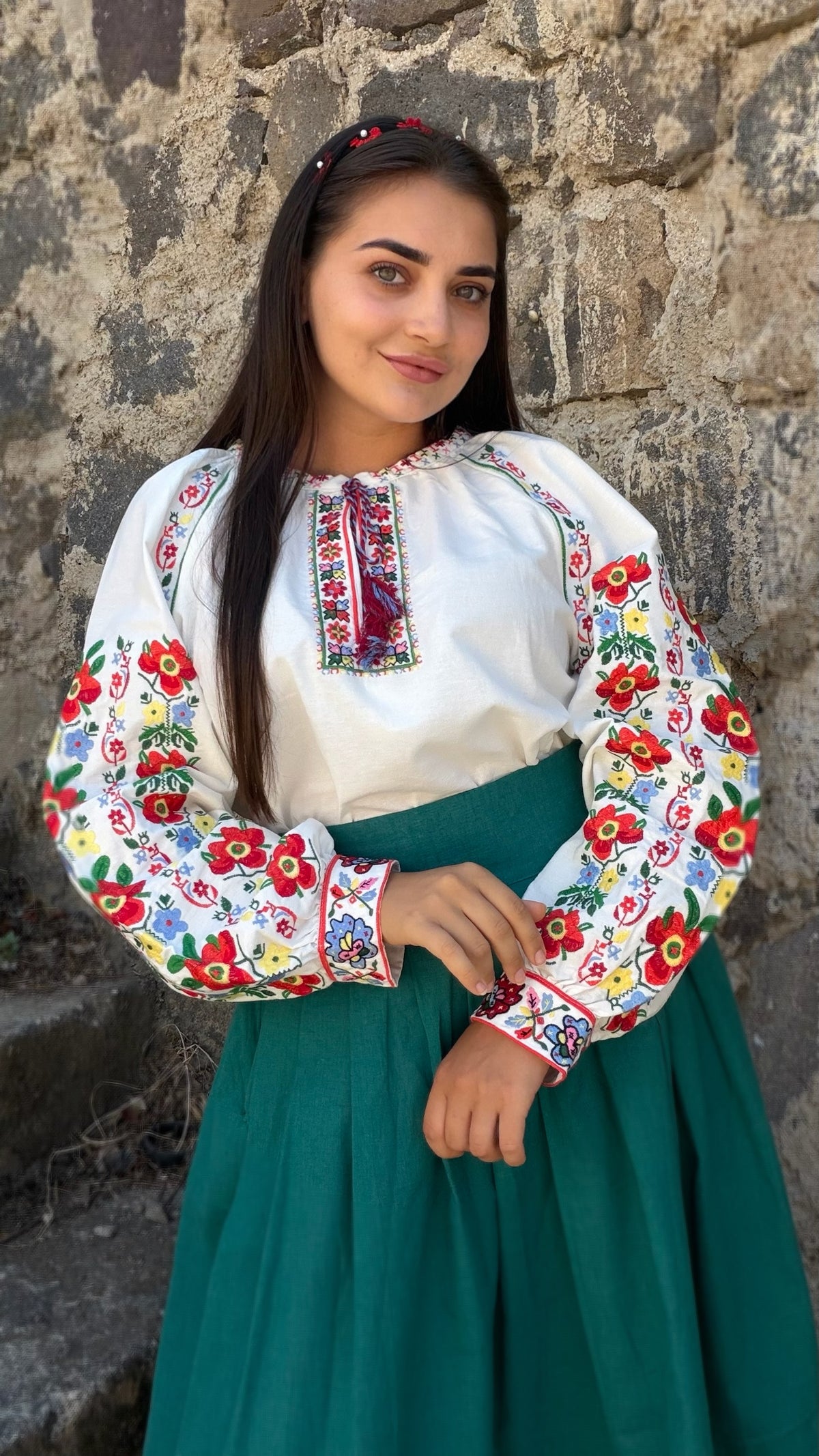 Vyshyvanka “Yaryna” — Women’s Ukrainian Embroidered Blouse with Floral Ornament