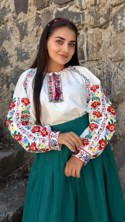 Vyshyvanka “Yaryna” — Women’s Ukrainian Embroidered Blouse with Floral Ornament