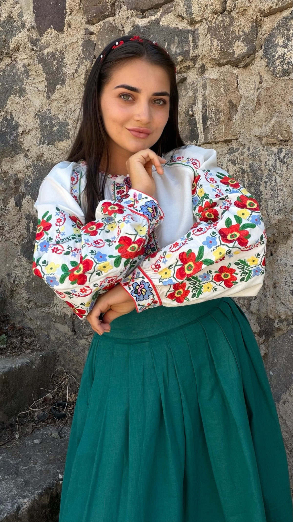 Vyshyvanka “Yaryna” — Women’s Ukrainian Embroidered Blouse with Floral Ornament
