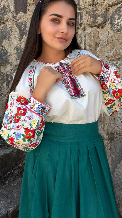 Vyshyvanka “Yaryna” — Women’s Ukrainian Embroidered Blouse with Floral Ornament