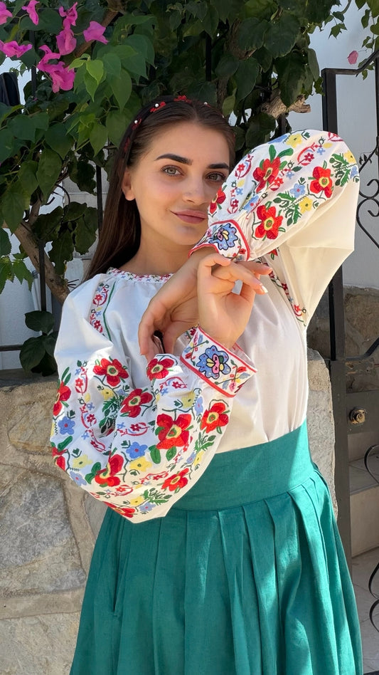 Vyshyvanka “Yaryna” — Women’s Ukrainian Embroidered Blouse with Floral Ornament