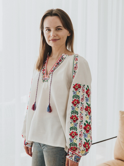 Vyshyvanka “Yaryna” — Women’s Ukrainian Embroidered Blouse with Floral Ornament