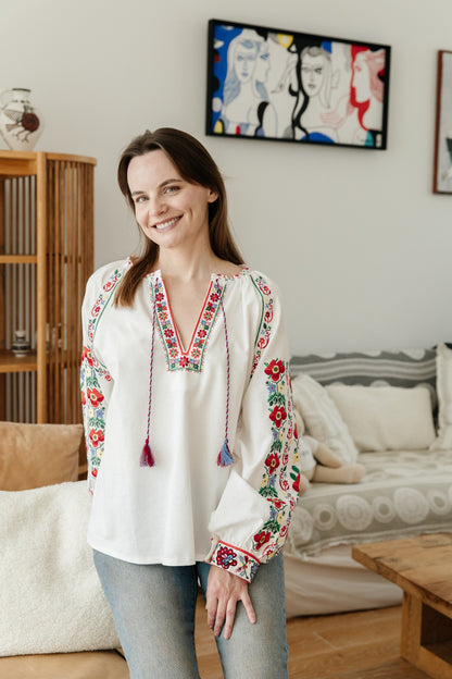 Vyshyvanka “Yaryna” — Women’s Ukrainian Embroidered Blouse with Floral Ornament