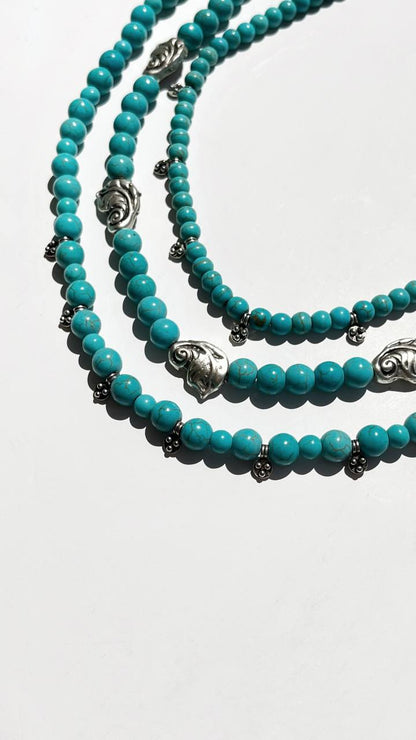 “Blue Leaves” Necklace Set | Double-Strand Turquoise Necklace and Choker