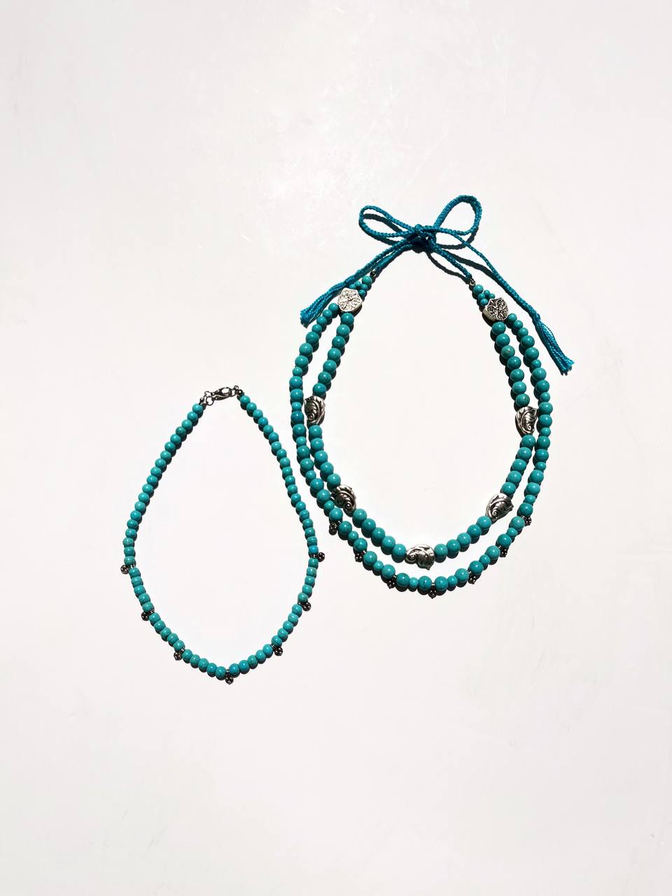 “Blue Leaves” Necklace Set | Double-Strand Turquoise Necklace and Choker