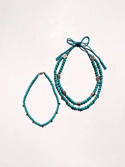 “Blue Leaves” Necklace Set | Double-Strand Turquoise Necklace and Choker
