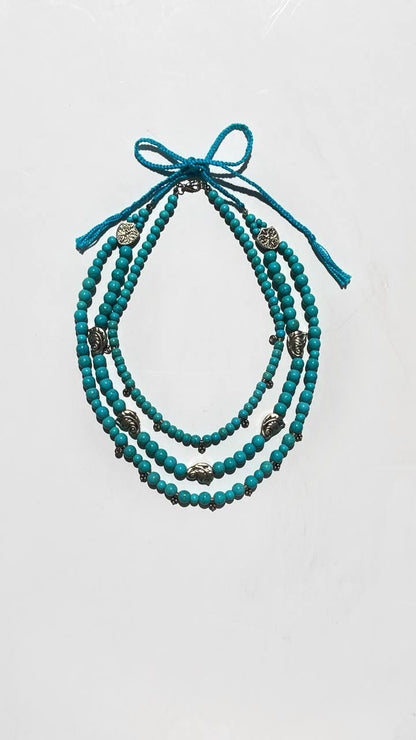 “Blue Leaves” Necklace Set | Double-Strand Turquoise Necklace and Choker