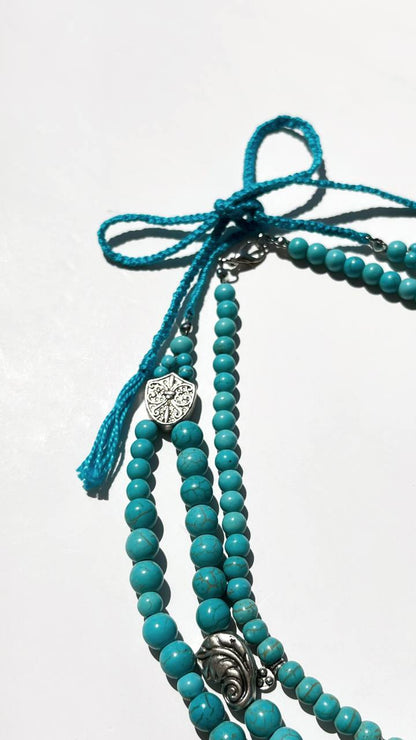 “Blue Leaves” Necklace Set | Double-Strand Turquoise Necklace and Choker