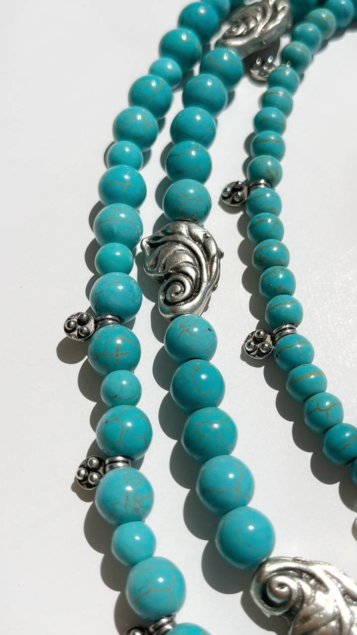 “Blue Leaves” Necklace Set | Double-Strand Turquoise Necklace and Choker