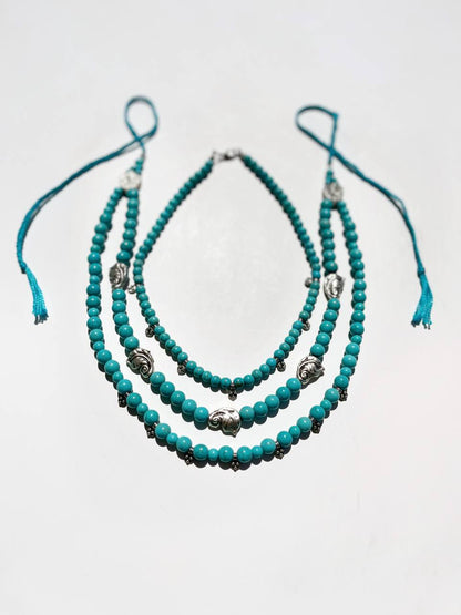“Blue Leaves” Necklace Set | Double-Strand Turquoise Necklace and Choker