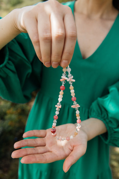Caramel Heart Choker — Pink Quartz & Coral Necklace