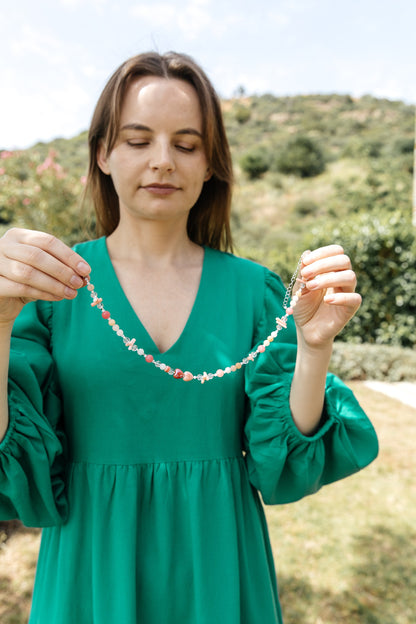 Caramel Heart Choker — Pink Quartz & Coral Necklace