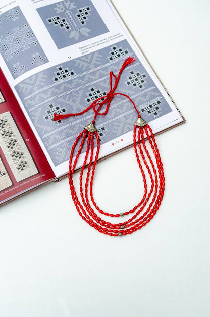 Five-Strand Coral Necklace “Shypshyna” — Red Multi Layer Beaded Necklace