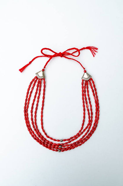 Five-Strand Coral Necklace “Shypshyna” — Red Multi Layer Beaded Necklace