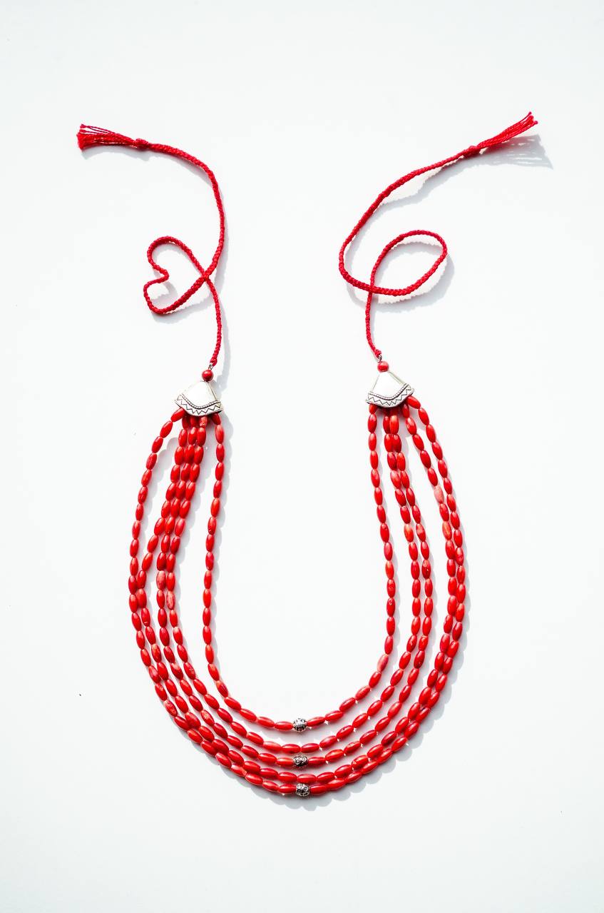 Five-Strand Coral Necklace “Shypshyna” — Red Multi Layer Beaded Necklace