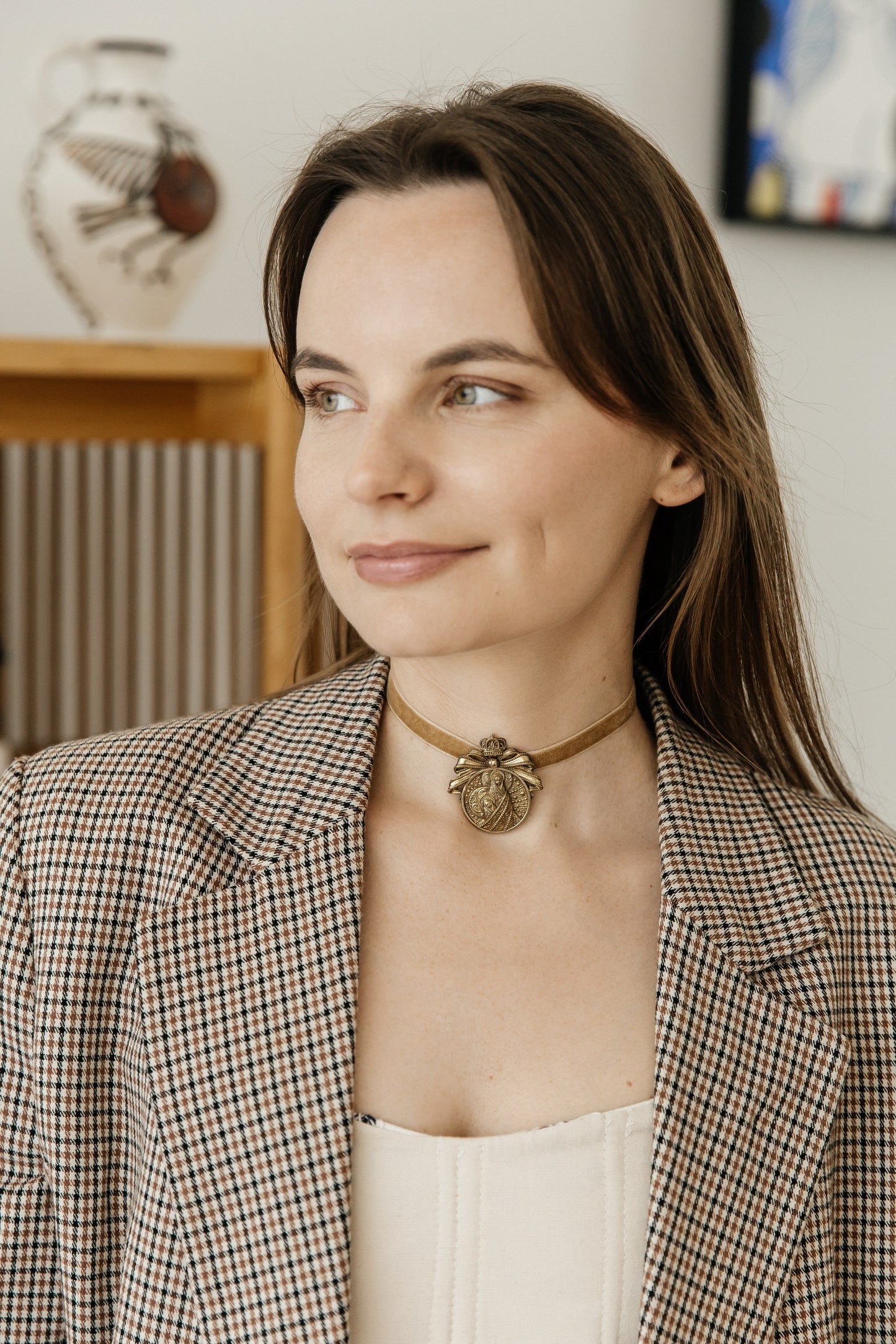 “Maria” Dukach Necklace on Velvet Ribbon — Ukrainian Ethno Jewelry