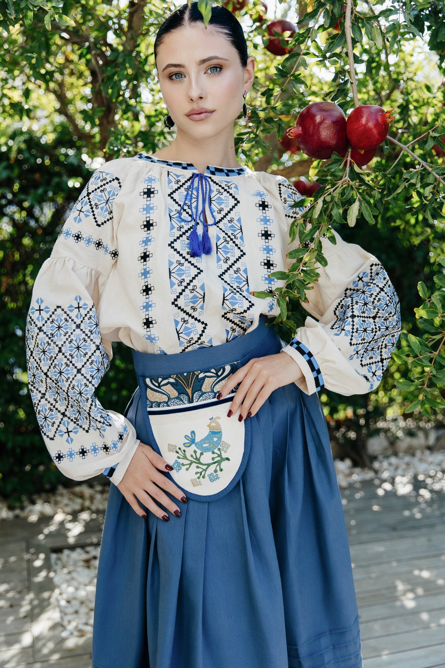 Ladunka “Soloveyko” – Blue Waist Pocket with Bird and Floral Print | Goya Concept