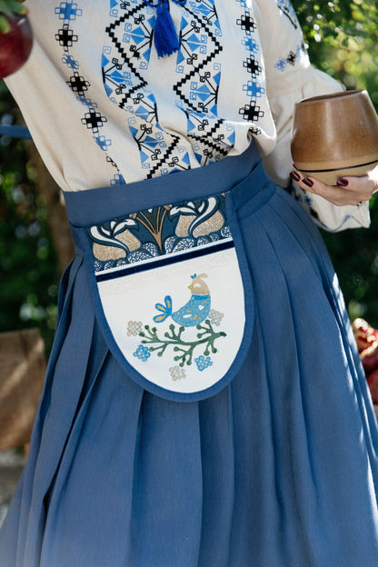 Ladunka “Soloveyko” – Blue Waist Pocket with Bird and Floral Print | Goya Concept