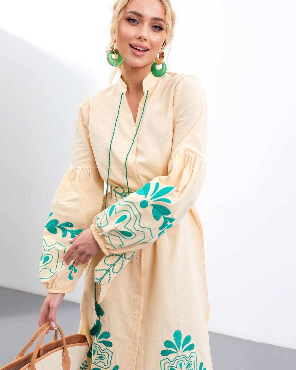 Embroidered Midi Dress "Green Sheaf"