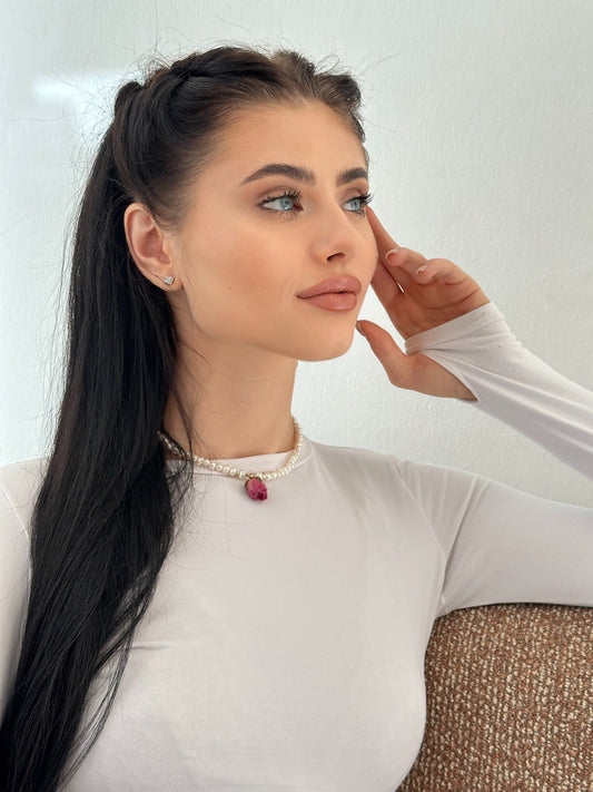 Eliza Pearl Necklace with Rose Pendant